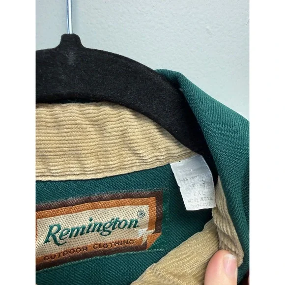 Remington Mens XXL Forest Green Twill Work Shirt Corduroy Collar Made in USA - Picture 2 of 4